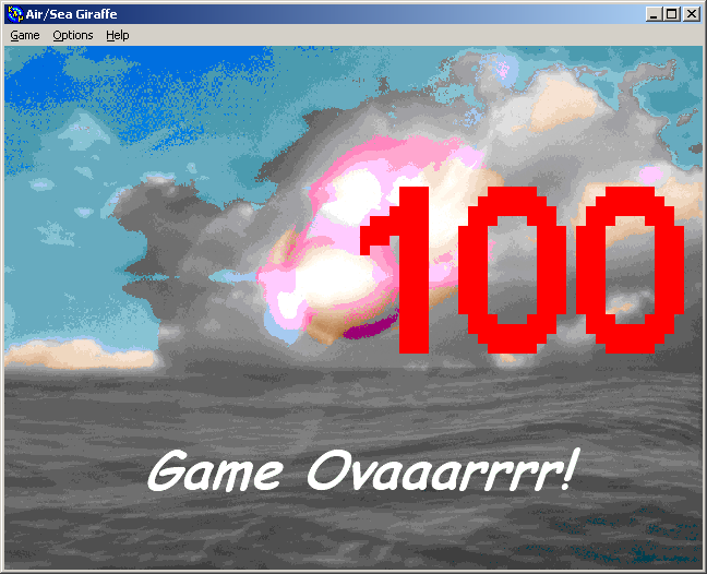 100-in-one Klik & Play Pirate Kart (Windows) screenshot: Air/Sea Giraffe: Game over, final score.
