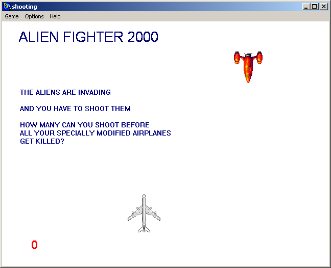 100-in-one Klik & Play Pirate Kart (Windows) screenshot: ALIEN FIGHTER 2000: Title screen