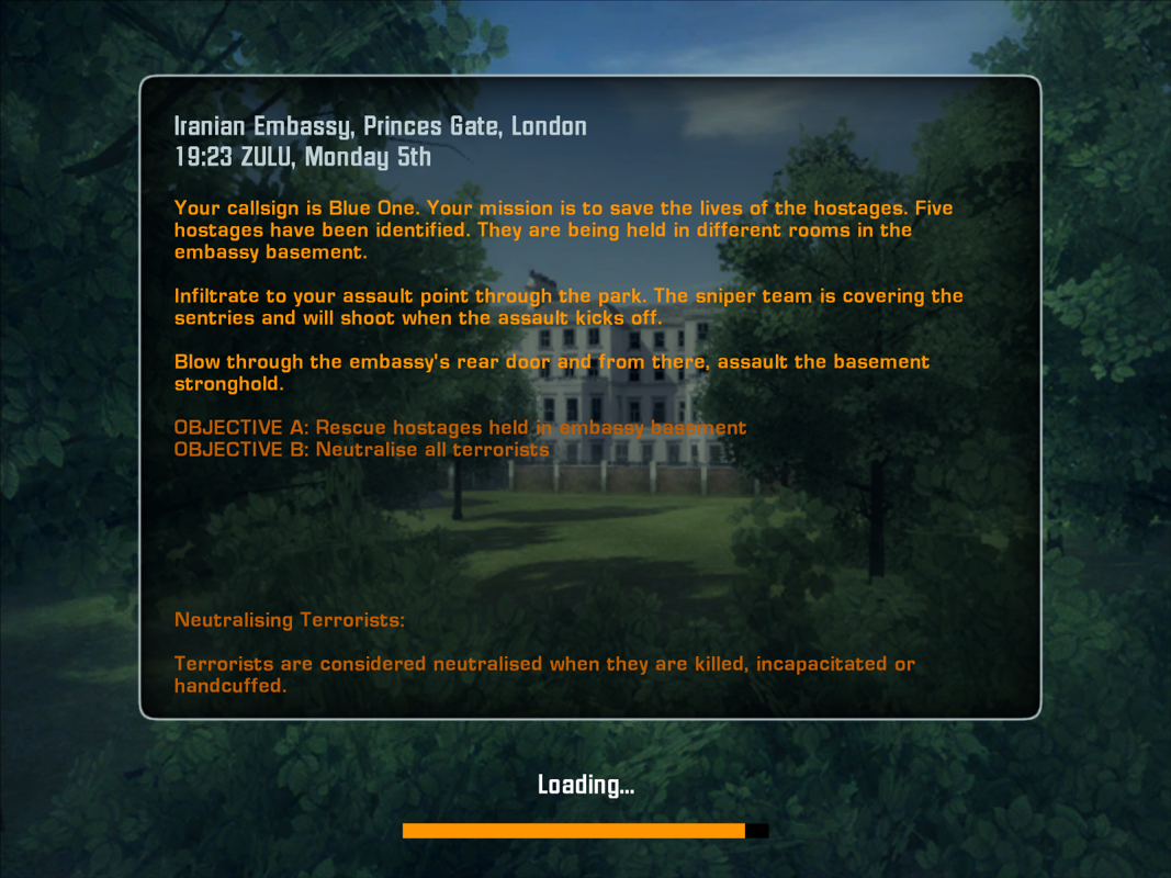 Terror Strike (Windows) screenshot: Mission briefing.