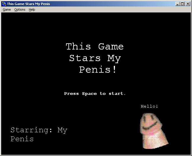 100-in-one Klik & Play Pirate Kart (Windows) screenshot: This Game Stars My Penis title screen, starring... his penis.