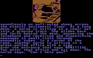 Fahrenheit 451 (Commodore 64) screenshot: One of many characters you'll meet