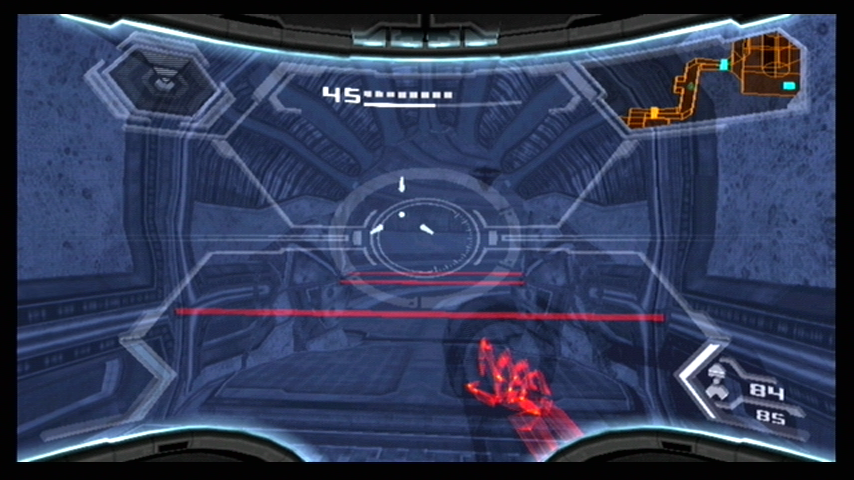 Metroid Prime 3: Corruption (Wii) screenshot: Using the X-Ray visor you can see invisible dangers.