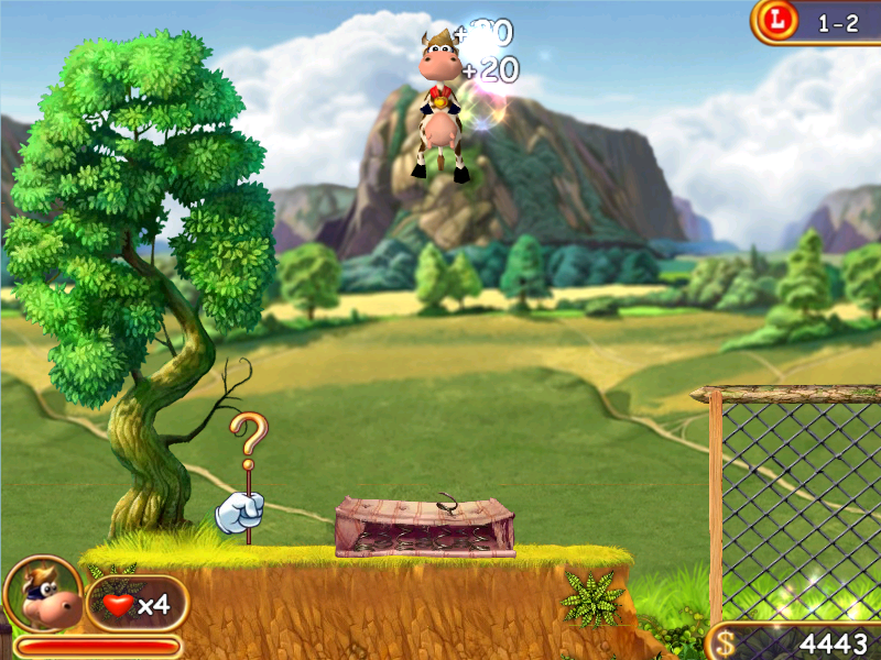 Supercow (Windows) screenshot: It's not only giant springs that make you jump up high in this game.