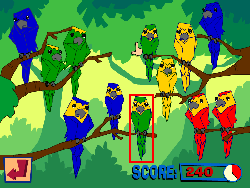 Playhouse Disney's: Stanley Tiger Tales (Windows) screenshot: Match the parrots with the same coloring