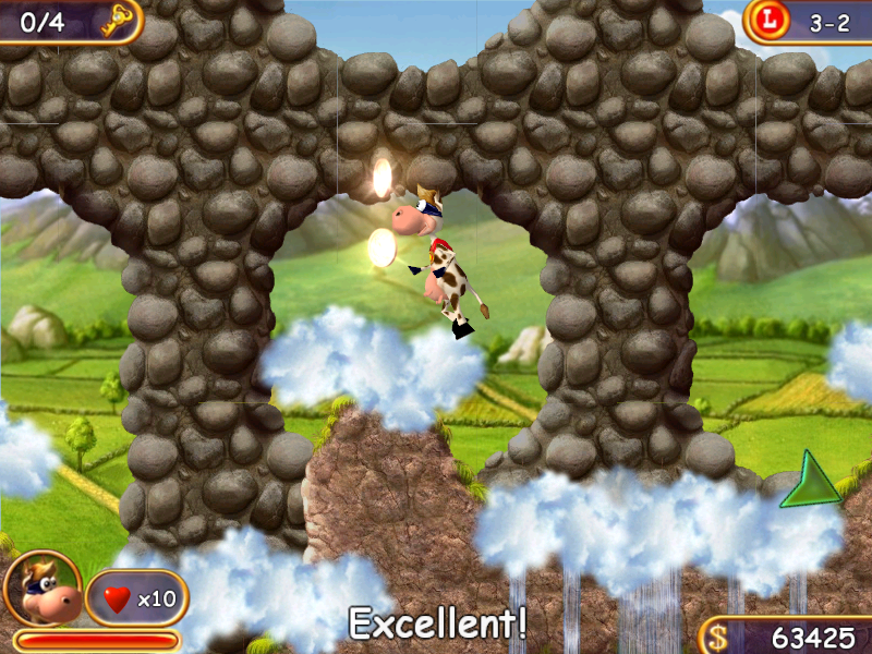 Supercow (Windows) screenshot: Walking on clouds.