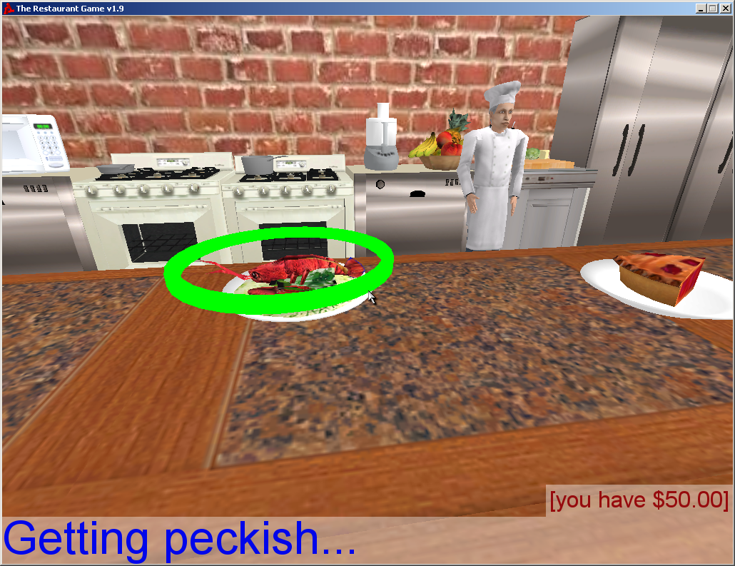 The Restaurant Game (Windows) screenshot: Well, if there are no customers to eat the food, I'm going to treat myself to a little reward on my break...