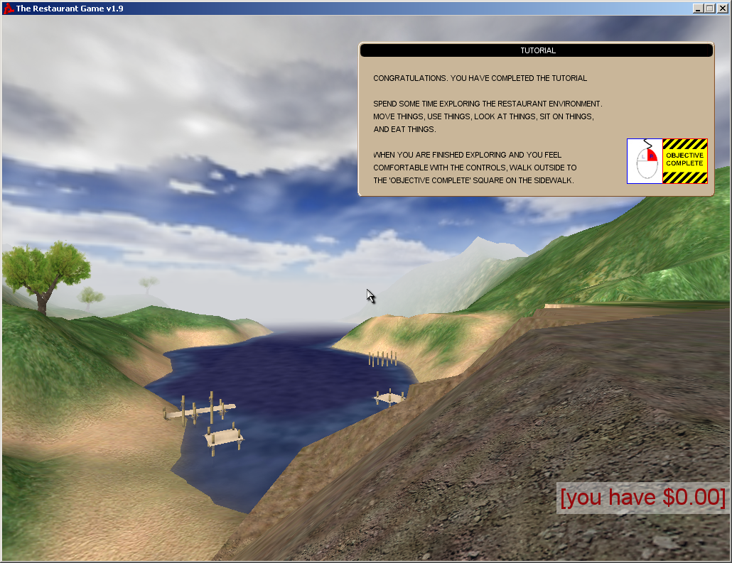 The Restaurant Game (Windows) screenshot: Perhaps I could wander down to the dock and haggle over fresh fish? But no.