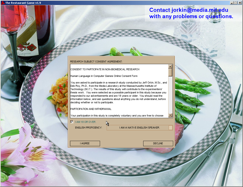 The Restaurant Game (Windows) screenshot: What? Non-biomedical? You mean I'm not actually getting fed?