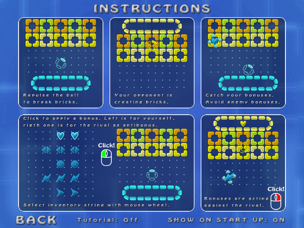 Twinxoid (Windows) screenshot: The instructions screen: Everything one needs to know to play
