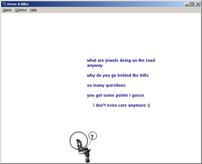 100-in-one Klik & Play Pirate Kart (Windows) screenshot: Drive A Bike: game over!