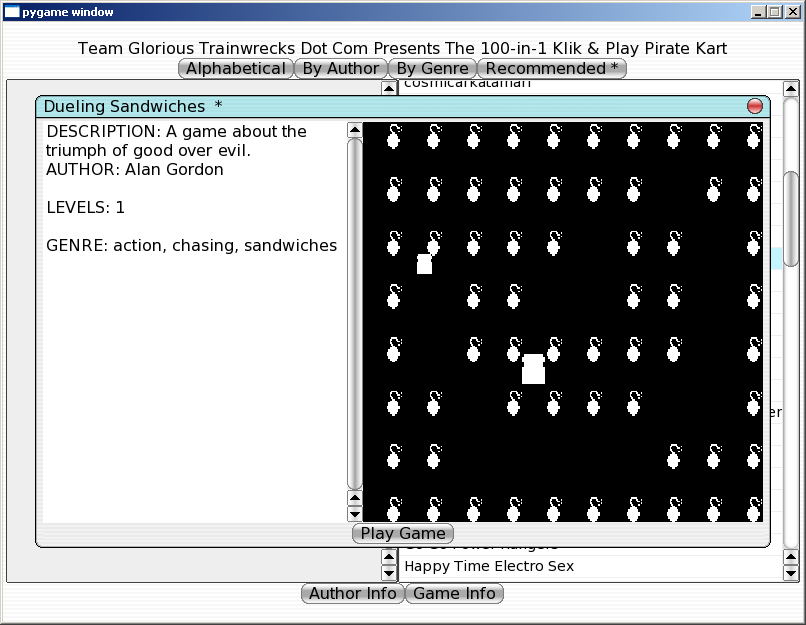 100-in-one Klik & Play Pirate Kart (Windows) screenshot: Information about Dueling Sandwiches