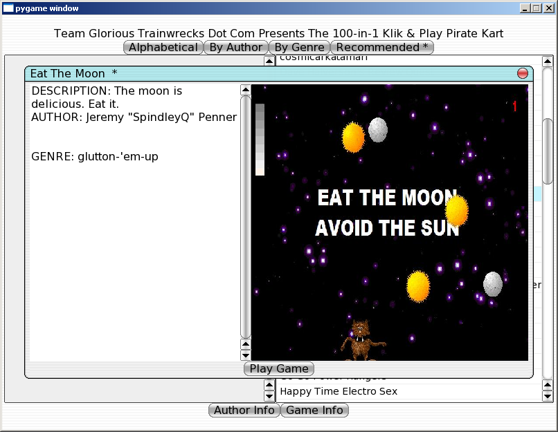 100-in-one Klik & Play Pirate Kart (Windows) screenshot: Information about Eat the Moon