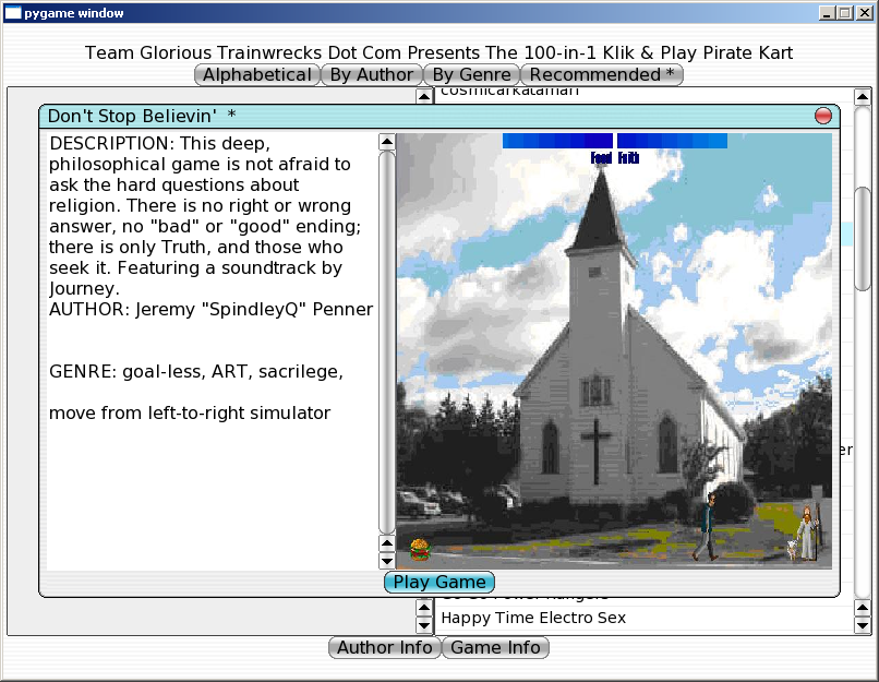 100-in-one Klik & Play Pirate Kart (Windows) screenshot: Information about Don't Stop Believin'