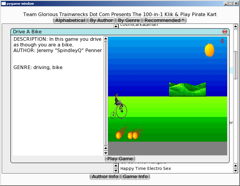 100-in-one Klik & Play Pirate Kart (Windows) screenshot: Information on Drive A Bike