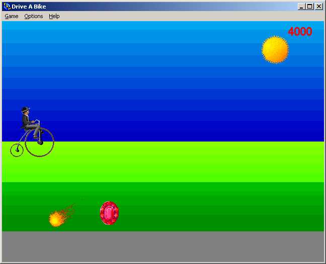 100-in-one Klik & Play Pirate Kart (Windows) screenshot: Drive A Bike: avoiding obstacles