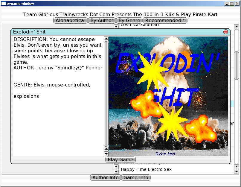 100-in-one Klik & Play Pirate Kart (Windows) screenshot: Information about Explodin' Shit