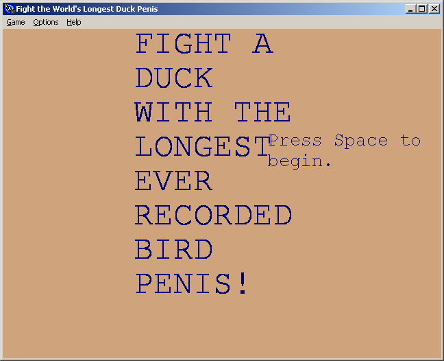 100-in-one Klik & Play Pirate Kart (Windows) screenshot: Fight A Duck With The Longest Ever Recorded Bird Penis title screen