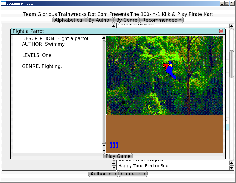 100-in-one Klik & Play Pirate Kart (Windows) screenshot: Information about Fight a Parrot