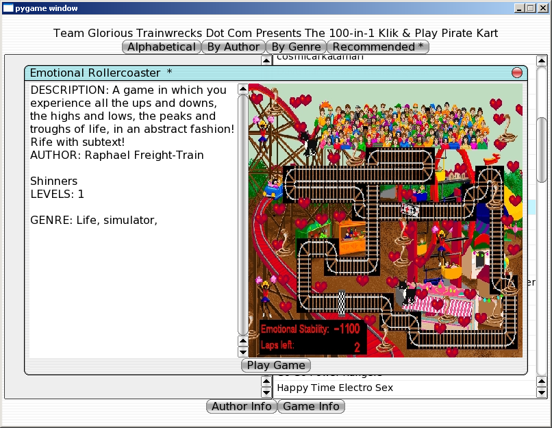 100-in-one Klik & Play Pirate Kart (Windows) screenshot: Information about Emotional Rollercoaster