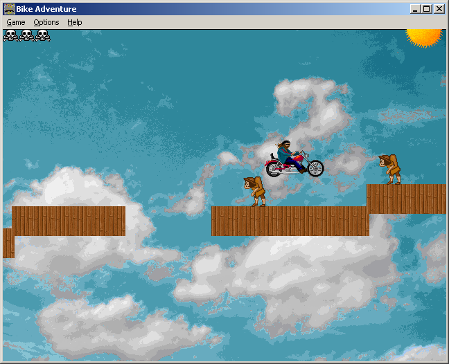 100-in-one Klik & Play Pirate Kart (Windows) screenshot: Bike Adventure! navigation between two enemies