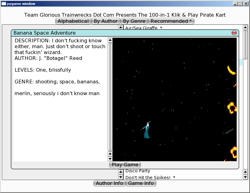 100-in-one Klik & Play Pirate Kart (Windows) screenshot: Information about Banana Space Adventure