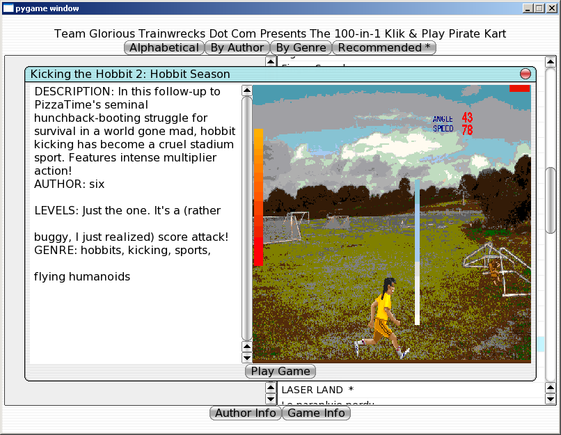 100-in-one Klik & Play Pirate Kart (Windows) screenshot: Information about Kicking the Hobbit 2: Hobbit Season