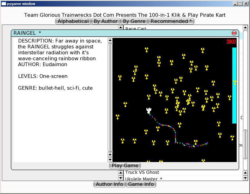 100-in-one Klik & Play Pirate Kart (Windows) screenshot: Information about RAINGEL