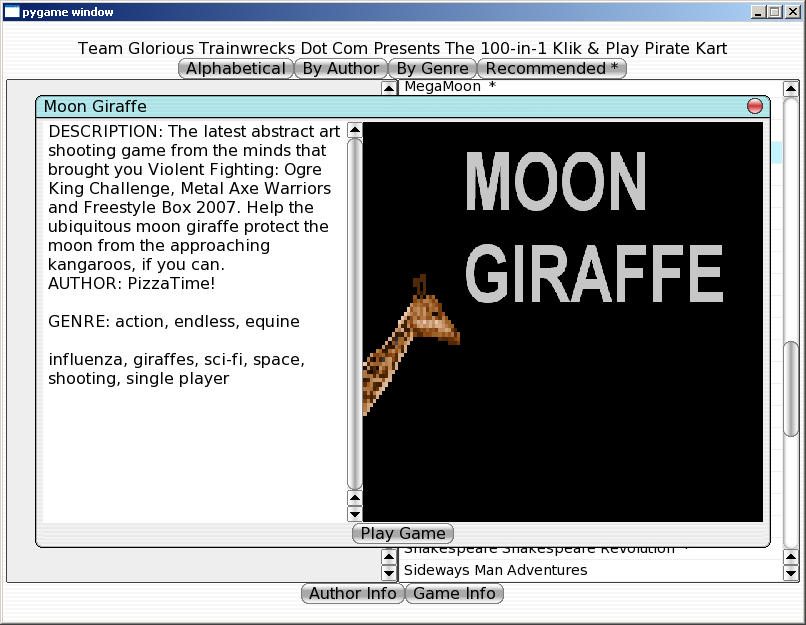 100-in-one Klik & Play Pirate Kart (Windows) screenshot: Information about Moon Giraffe