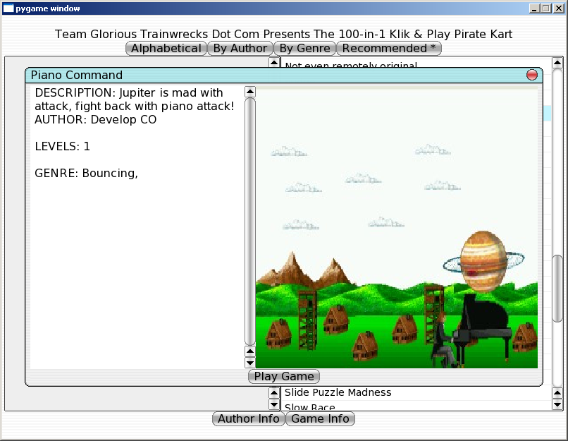 100-in-one Klik & Play Pirate Kart (Windows) screenshot: Information about Piano Command