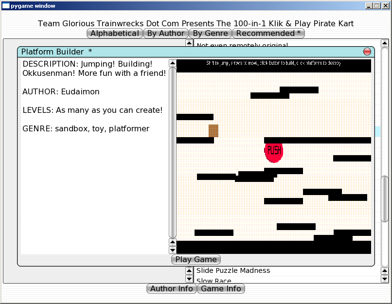 100-in-one Klik & Play Pirate Kart (Windows) screenshot: Information about Platform Builder
