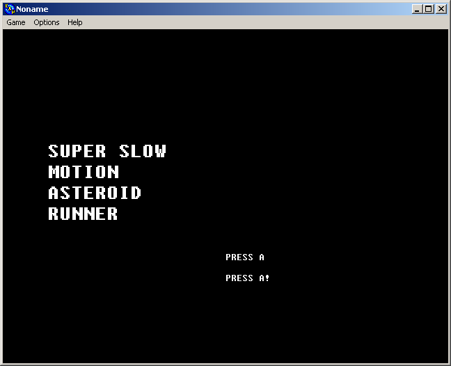 100-in-one Klik & Play Pirate Kart (Windows) screenshot: Super Slow Motion Asteroid Runner title screen