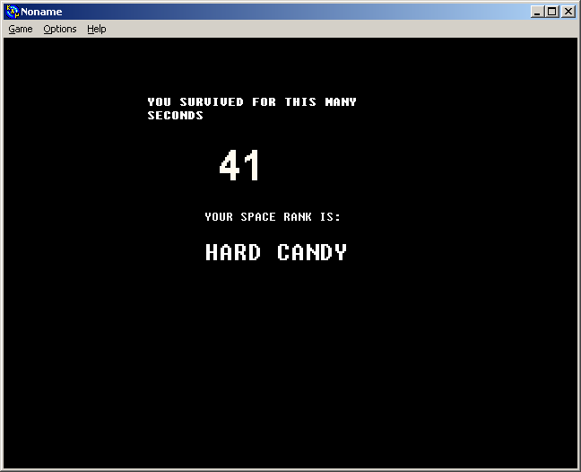 100-in-one Klik & Play Pirate Kart (Windows) screenshot: Super Slow Motion Asteroid Runner: game over!