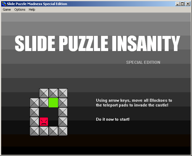 100-in-one Klik & Play Pirate Kart (Windows) screenshot: Slide Puzzle Insanity: Special Edition start screen