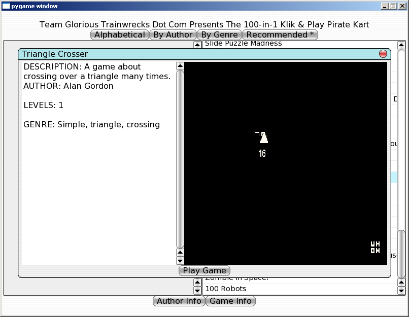 100-in-one Klik & Play Pirate Kart (Windows) screenshot: Information about Triangle Crosser