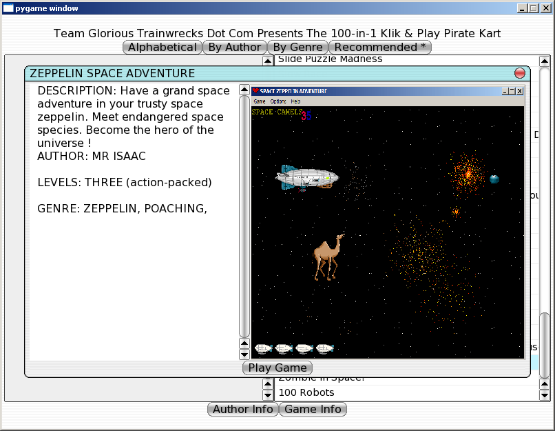 100-in-one Klik & Play Pirate Kart (Windows) screenshot: Information about Zeppelin Space Adventure