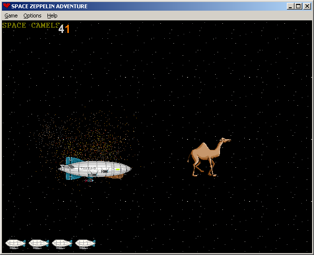 100-in-one Klik & Play Pirate Kart (Windows) screenshot: Zeppelin Space Adventure: a camel in space? That's quite an adventure indeed!