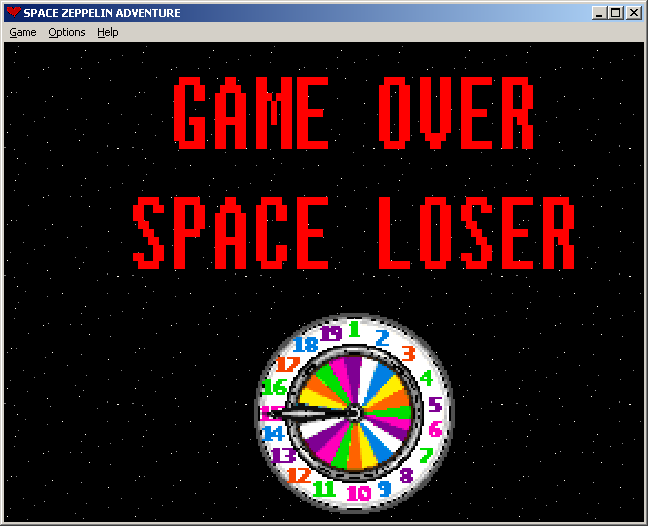 100-in-one Klik & Play Pirate Kart (Windows) screenshot: Zeppelin Space Adventure: game over!