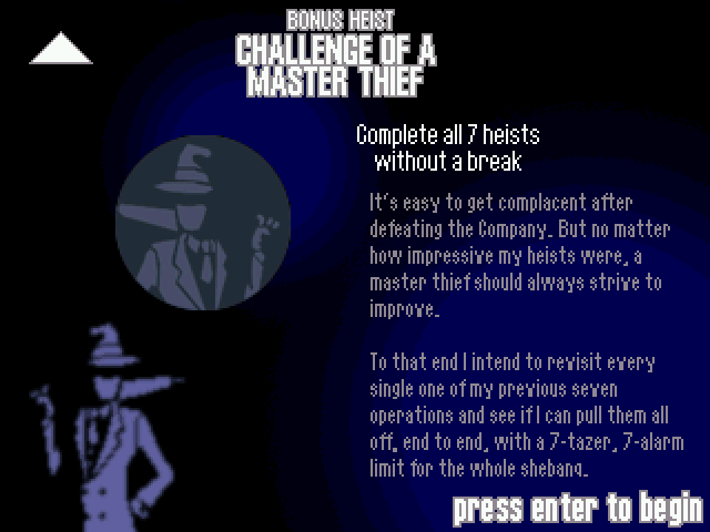 Trilby: The Art of Theft (Windows) screenshot: A bonus heist is unlocked once you finish the game