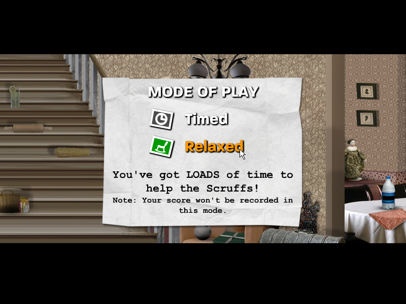 The Scruffs (Windows) screenshot: Game mode. I chose relaxed because I'm a wuss.