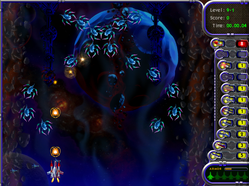 Astro Fury (Windows) screenshot: Creepy bugs on Stage 9.