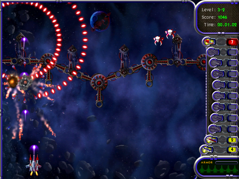 Astro Fury (Windows) screenshot: Stage 3 gets a taste of the expanding plasma.