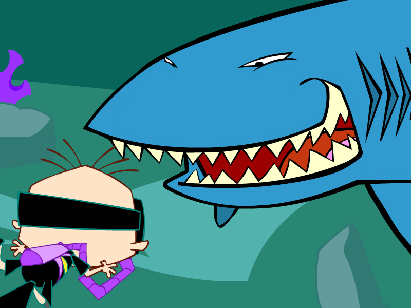 Playhouse Disney's Stanley: Wild for Sharks! (Windows) screenshot: Stanley has a little discussion with a shark