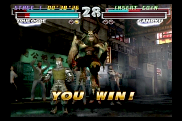 Tekken Tag Tournament (PlayStation 2) screenshot: You win! But not so fast, it's the best of three rounds.
