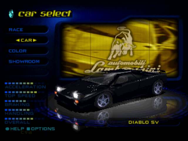 Need for Speed: High Stakes (PlayStation) screenshot: Vehicle selection