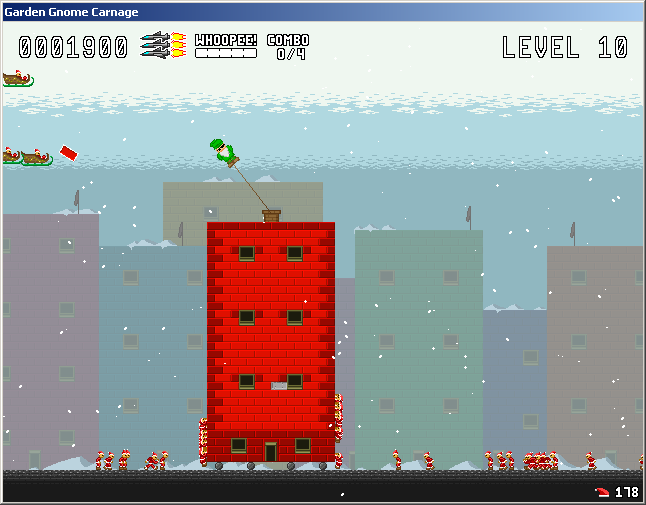 Garden Gnome Carnage (Windows) screenshot: Lobbing a brick.