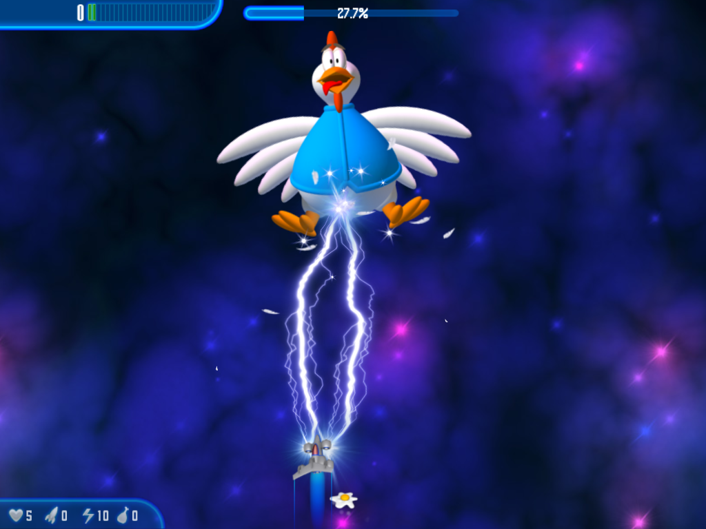 Chicken Invaders: Revenge of the Yolk (Windows) screenshot: Fighting the giant chicken.