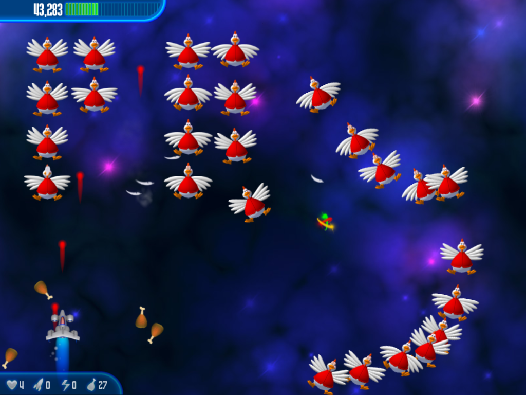 Chicken Invaders: Revenge of the Yolk (Windows) screenshot: The invasion begins.
