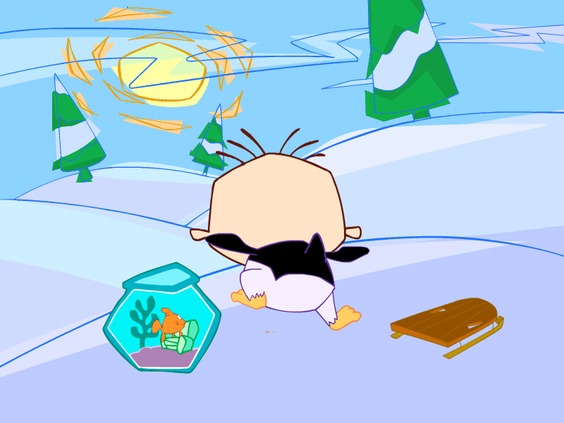 Playhouse Disney's Stanley: Wild for Sharks! (Windows) screenshot: Stanley has frequent flights of imagination - here, he pretends to be a penguin