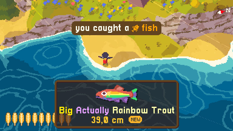 A Short Hike (Windows) screenshot: The "Actually Rainbow Trout" is obviously my favourite - at least in the game, in real life I would never fish or eat a fish or another animal.