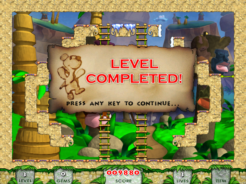 Snowy: Treasure Hunter 2 (Windows) screenshot: Level Complete.